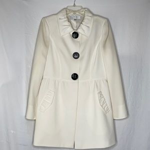 Tahari Ivory Pea Coat with Black Buttons